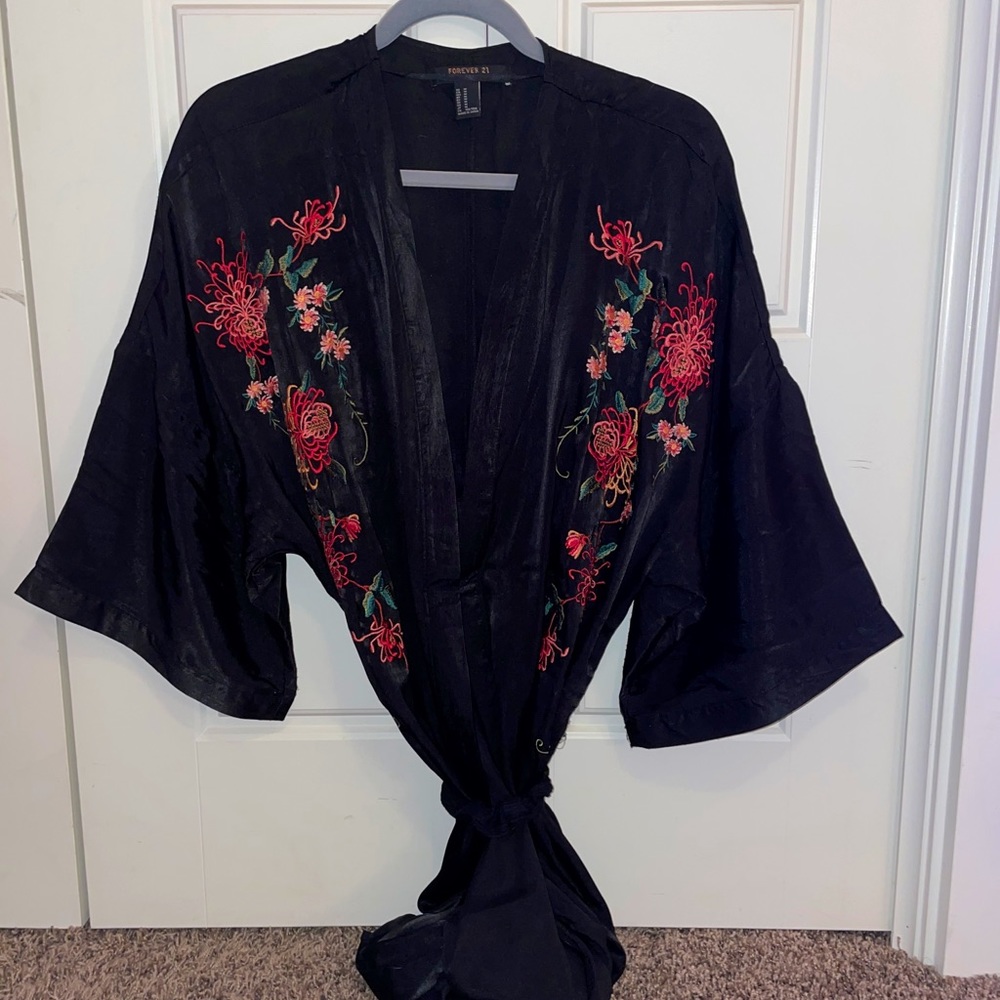Black kimono with floral print